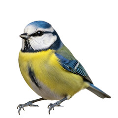 Naklejka premium A vibrant blue tit perched on a branch against a black background