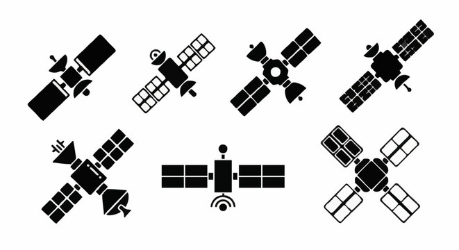 Satellites in space with varying designs showcased from a neutral viewpoint
