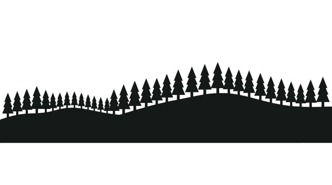Black  White Flat Vector Silhouette of Pine Trees on Hills - Nature  Outdoors Landscape