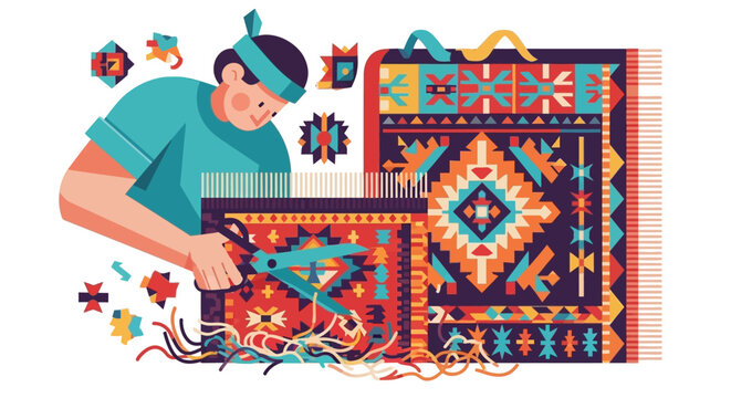 Skilled artisan meticulously crafting a vibrant, traditional rug.