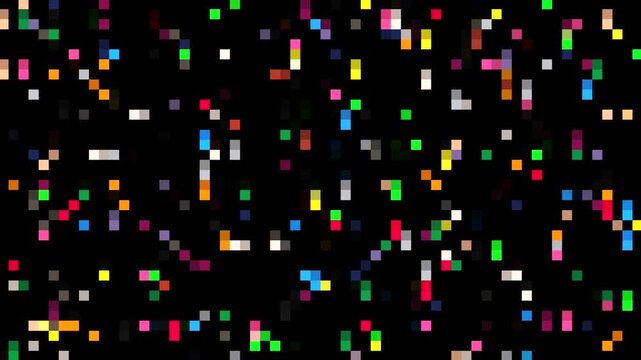 Multi colored pixels falling down animation