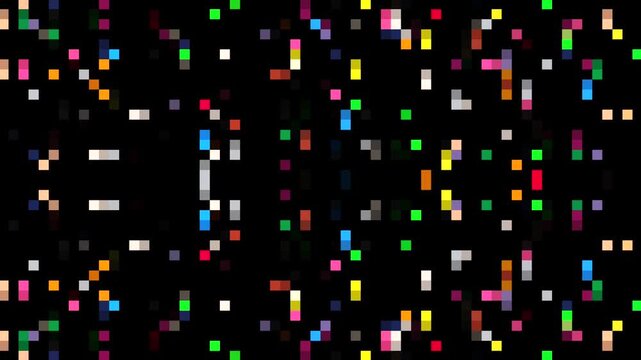 Colored pixels moving up and down animation on black bacgkround