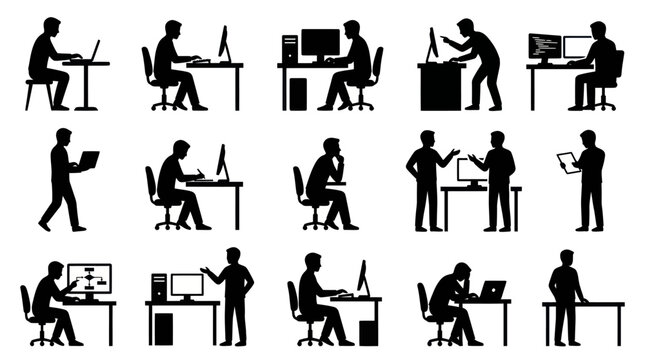 Technology  IT Business Glyph Icons Set - Programmers, Developers, Office Workers