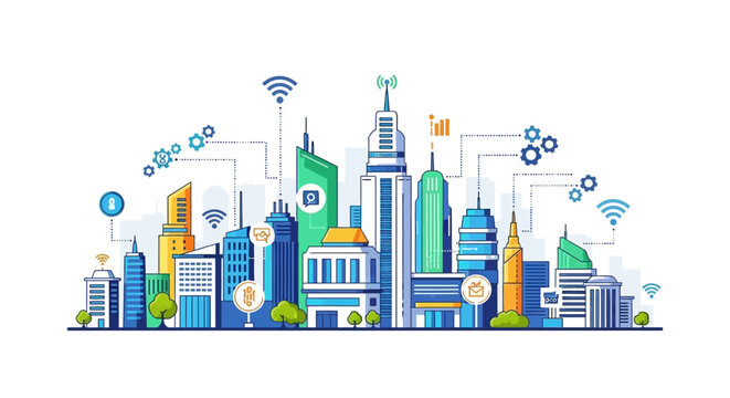 Smart City Technology and Connectivity Illustration.
