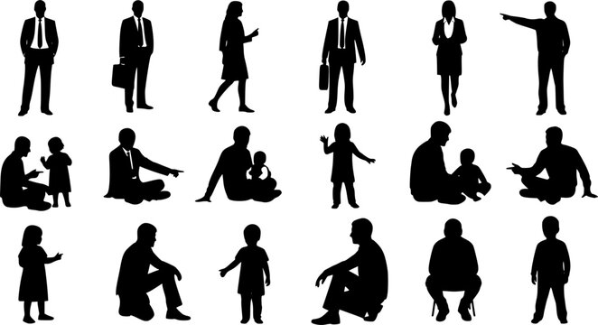 People silhouettes in elevation side view | Architecture people | silhouettes of people | 2D people | Section Elevation View | Architectural drawing people | characters