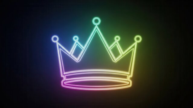 Vibrant neon outline of a regal crown with a colorful gradient glow on a dark background