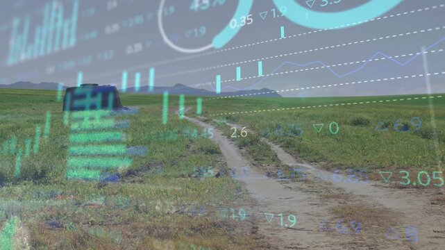 Vertical video: Financial overlay fading in, charts pulsing over muddy track, visualizing markets