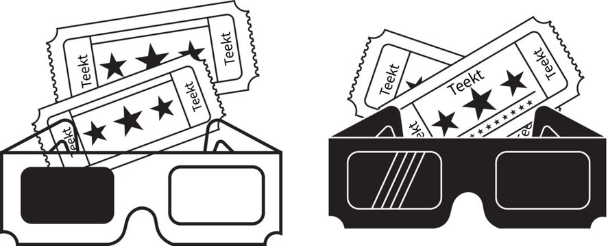 Cinema tickets and 3d glasses entertainment icons