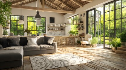 Fototapeta premium Bright Living Room Displays Clean Open Concept Design