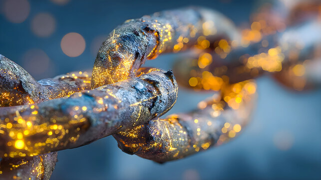 Close-up of Rusty Chain with Glowing Sparks in Industrial Setting