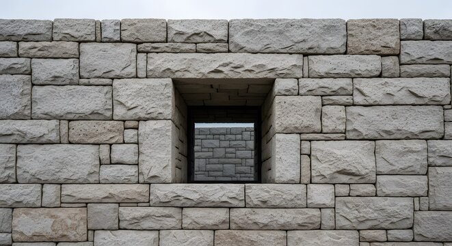 Stone Wall with Square Window Opening View