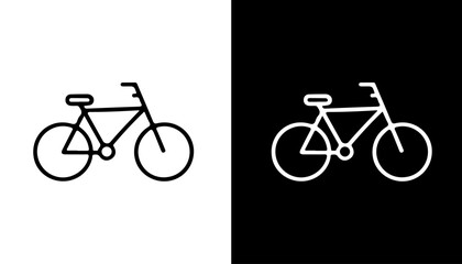 Fototapeta premium Bicycle Icon Duo: a sleek minimalist bicycle icon. It shows both a black bicycle on a white background and a white bicycle on a black background, perfect for a wide range of design projects