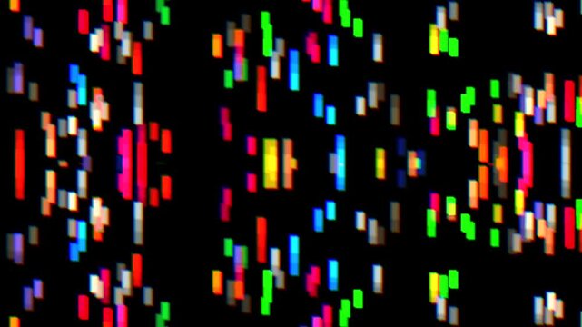 Colorful pixelated particles moving up and down with mirror effect animation and zoom in camera movement