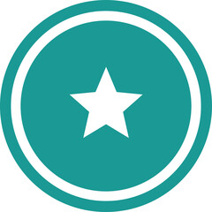Fototapeta premium Turquoise Circle with White Star Inside, Minimalist Icon, Graphic Design Element