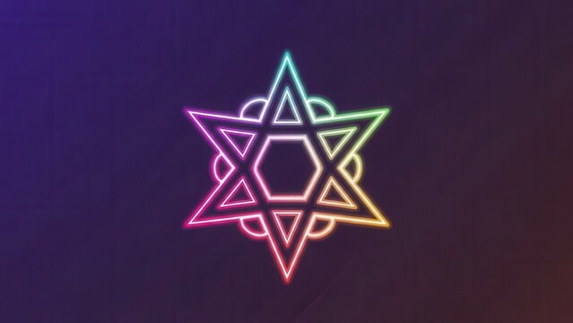Colorful radiant hexagram star glowing with modern neon light on a deep dark gradient backdrop