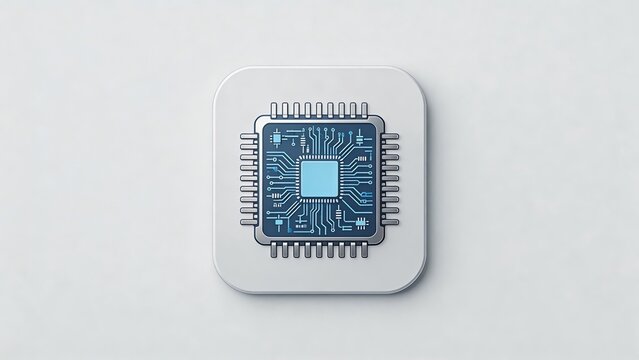 3D render of a modern microprocessor chip with blue circuit board details on a minimalist white background symbolizing advanced technology artificial intelligence and digital