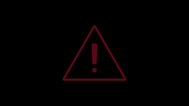 red triangle warning sign icon loop motion graphic video 4k 30fps