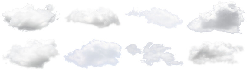 Naklejka premium an extensive and versatile photograph featuring numerous realistic white cloud formations, all expertly isolated on a pure transparent background.
