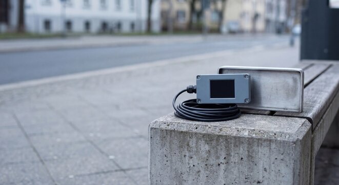 Sensor module with coiled cable on concrete bench