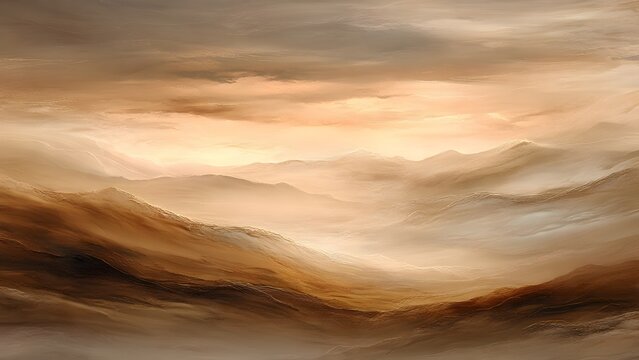 Sunset over mountains and desert landscape with orange sky clouds and warm evening light