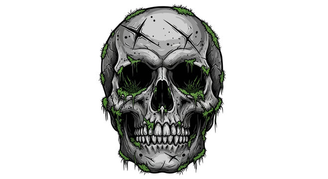 Gritty Skull with Moss and Cracks