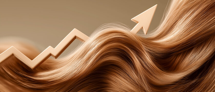 美容室でのトリートメント効果：艶髪と成長を意味する矢印