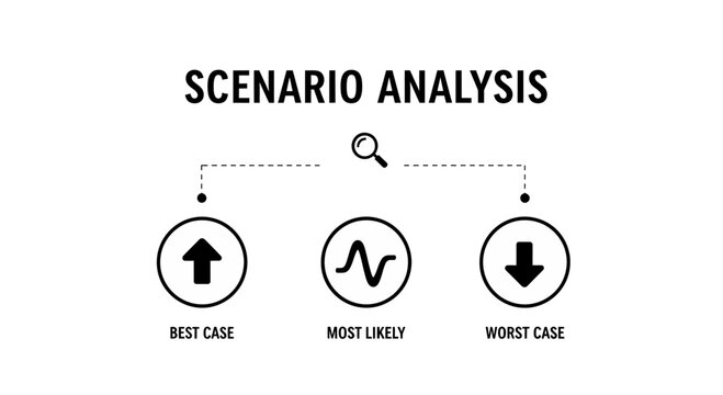 Scenario analysis business concept vector. Best case, most likely, and worst case infographic.