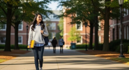 Obraz premium young woman walking on campus.