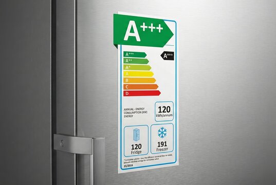 Eco friendly refrigerator energy rating sticker with green 3D arrow