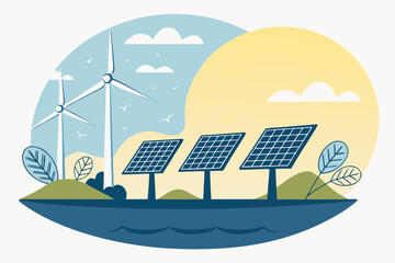 Naklejka premium Abstract Renewable Energy Scene With Floating Sola