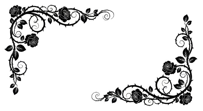 Black Rose Swirls Corner Ornate Design Element