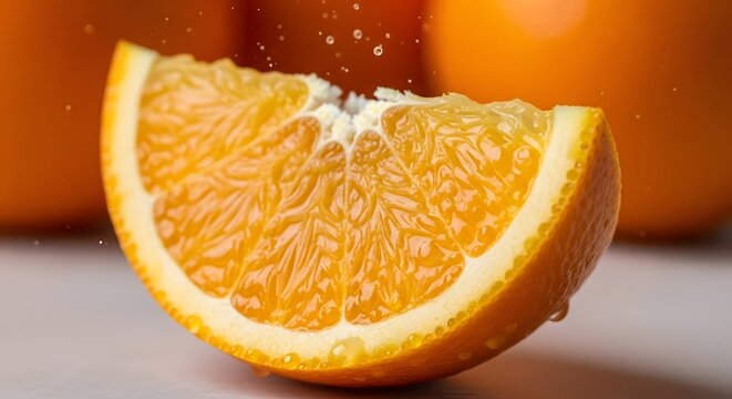 irisan buah jeruk orange segar jarak dekat dengan percikan tetesan air makro abstrak hidrasi nutrisi sehat diet vitamin c minuman