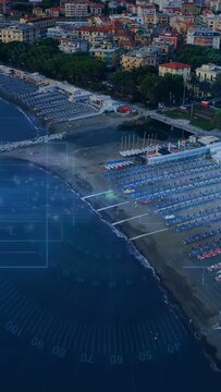 Vertical video: HUD pulse starting sweep as camera descending, showing beach rows, pier for survey