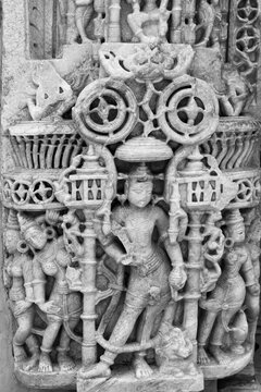Ancient Hindu deities carved in Ranakpur Jain Temple