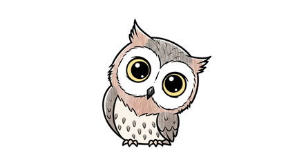 Fototapeta premium Cute baby owl illustration, cartoon style, big eyes, white background