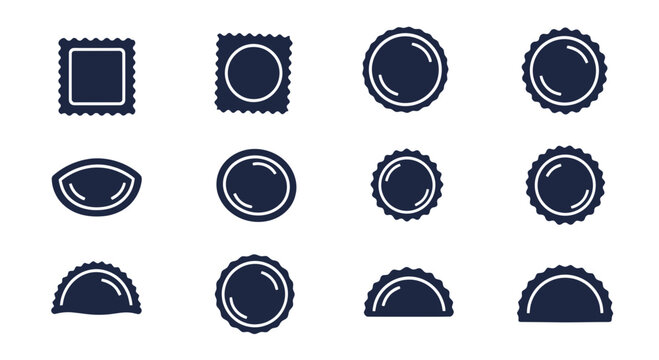 Collection of Round and Square Labels, Badges, and Seals Icons