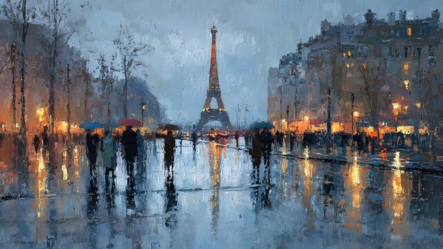 Sunset over the Seine River with boats in the harbor and Eiffel Tower skyline in Paris France