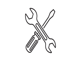 Fototapeta premium Crossed tools a black and white illustration of a wrench and screwdriver