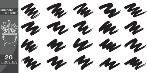 Fototapeta premium Editable vector brushes, 20 black brush strokes, digital art tools, customizable illustrations