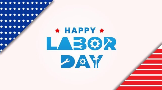 Happy Labor Day Geometric Text Animation Patriotic Style Motion Graphic