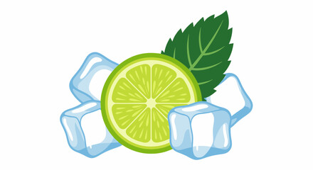 Fresh Lime Slice with Mint Leaf and Ice Cubes - Refreshing Summer Drink Ingredient © Herukloro