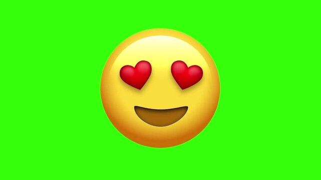  Animated Smiling Face with Red Heart Eyes Love Emoji Green Screen