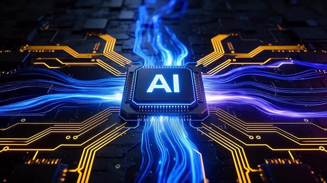 AI chip with glowing circuitry