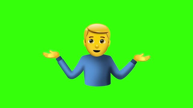  Animated Man Shrugging Shoulders Confused Emoji on Green Screen