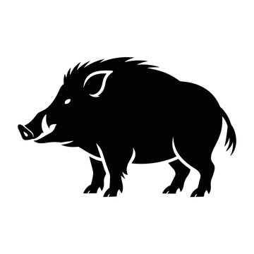 Powerful vector of a wild boar standing in profile with contours and sharp lines