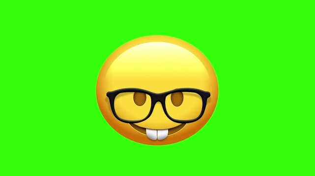 Animated Nerd Face with Glasses and Buck Teeth Emoji Green Screen