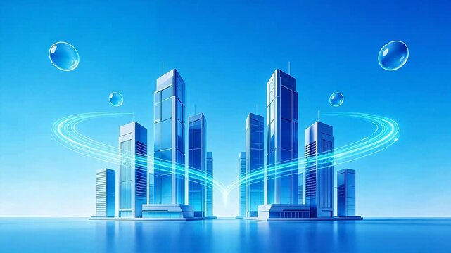 Futuristic cityscape with glowing towers