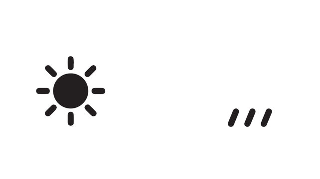 Simple black sun icon and quotation marks on white background