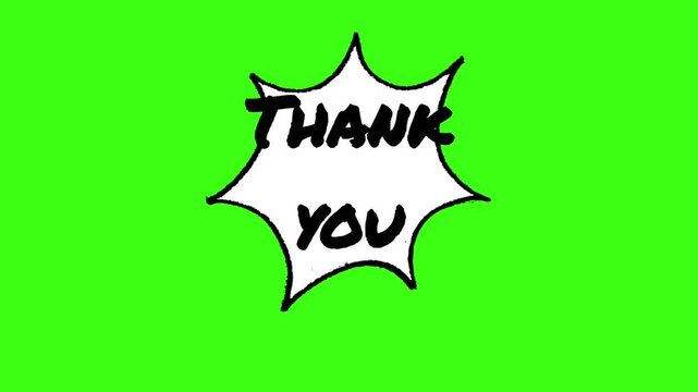 Thank You Comic Speech Bubble on Green Screen, Animated Pop Art Style.