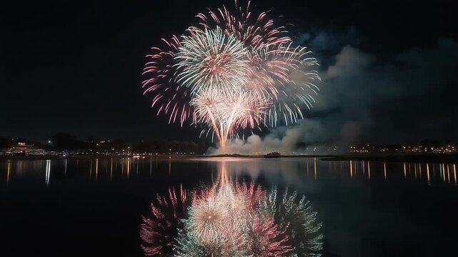 Colorful Fireworks Exploding in Night Sky, Celebration and Festival Event Concept	